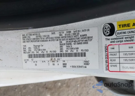 2015 Ford Fiesta Se from USA, damaged, VIN 3FADP4BJ0FM146727